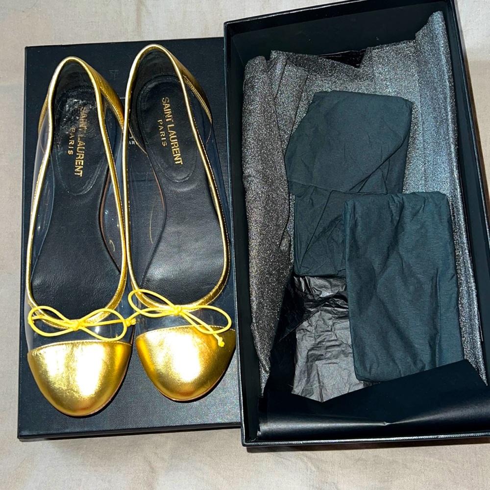 Yves Saint Lauren Gold Cap Ballerina Flats